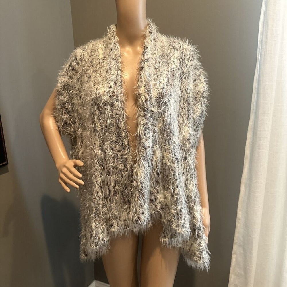 Fuzzy Gray and Cream Vest-Katherine Barclay